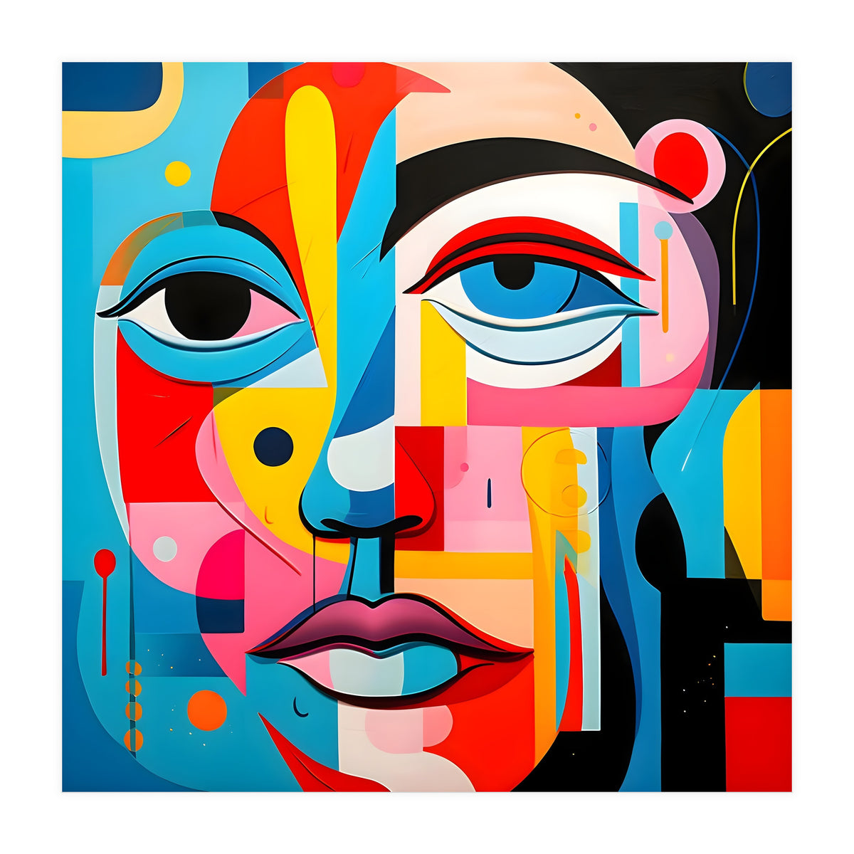 CUBIST HARMONY,  face, the essence of Cubist inspiration in a fragmented vibrant spectrum. (Print Only)