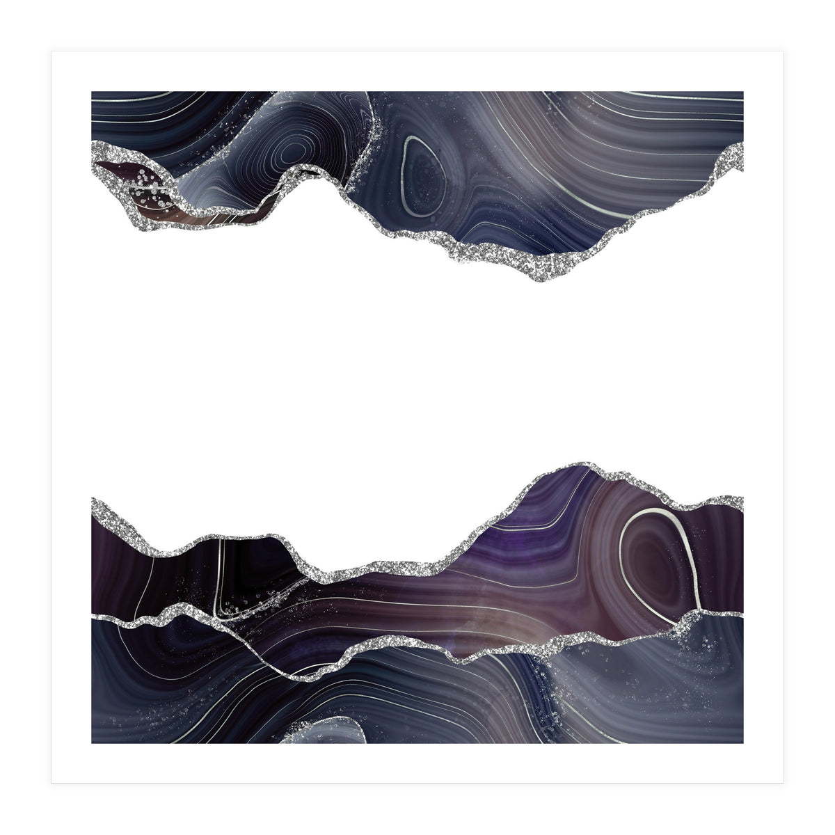 Black & Silver Glitter Agate Texture 08  (Print Only)