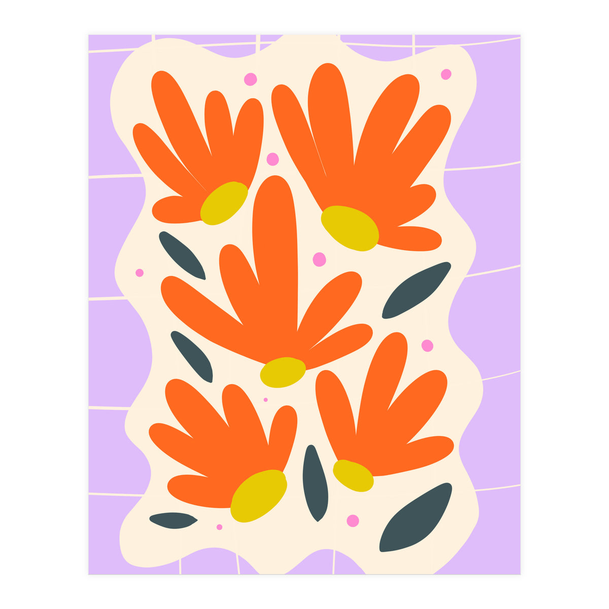 Modern Grid Floral Violet (Print Only)