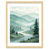 Serene Misty Mountain Valley Watercolor Painting thumbnail