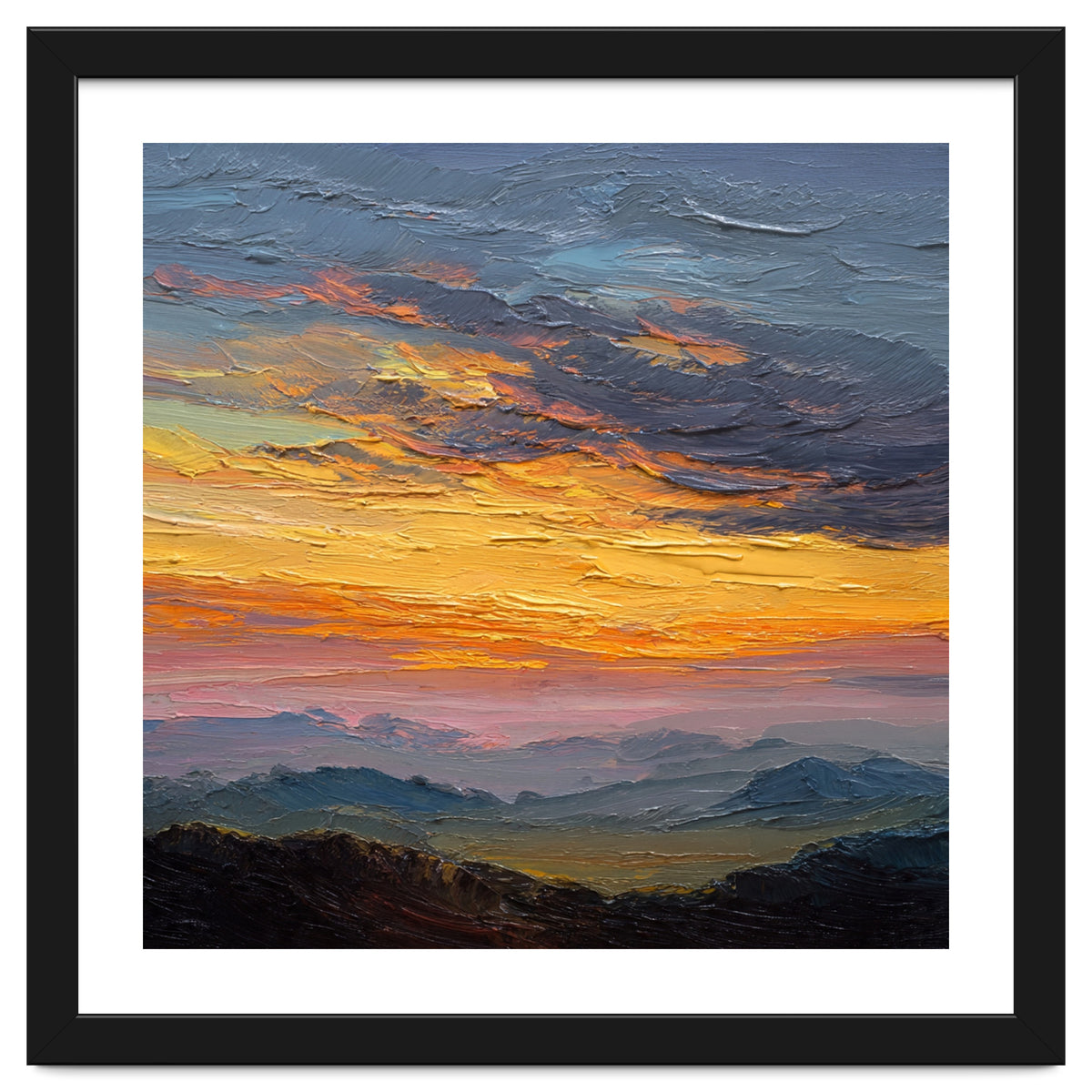 Vibrant Golden Hour Horizon Over Distant Mountain Ridges