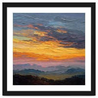Vibrant Golden Hour Horizon Over Distant Mountain Ridges