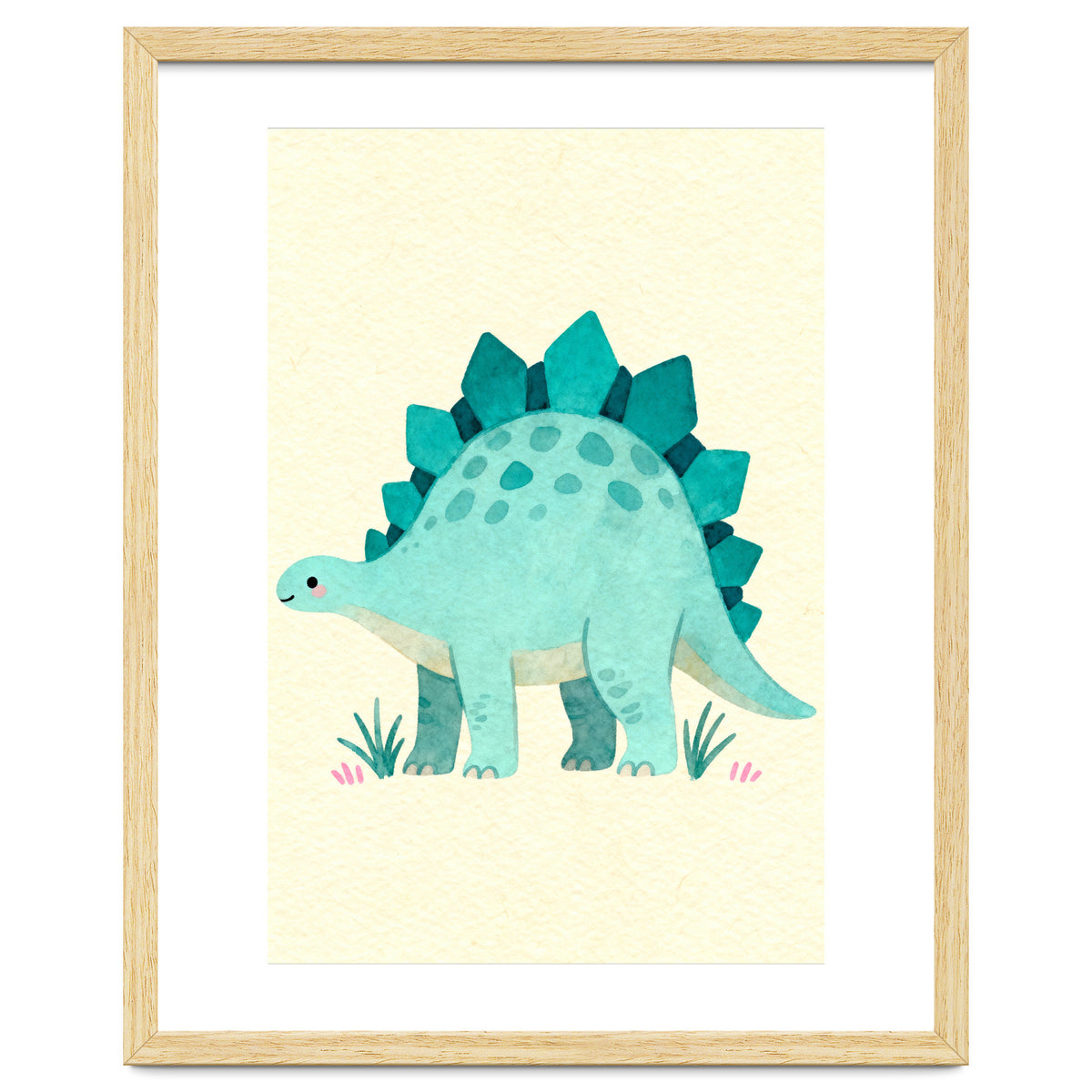 Teal Stegosaurus Watercolor Art, Cute Dinosaur Nursery Print, Whimsical Dino Illustration