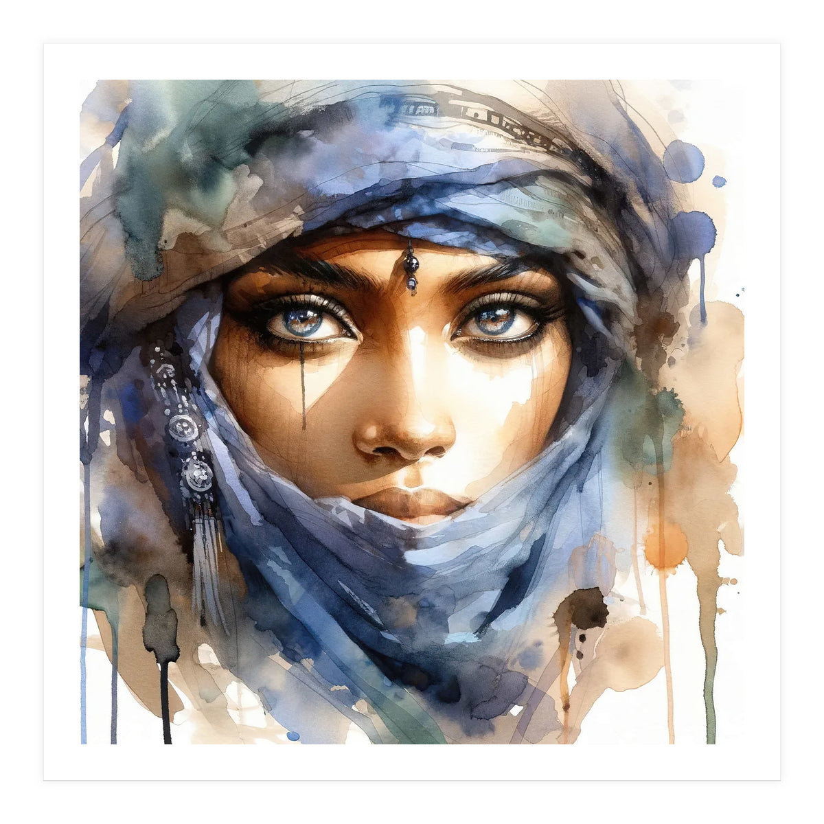 Blue Veil Tuareg Woman Portrait (Print Only)