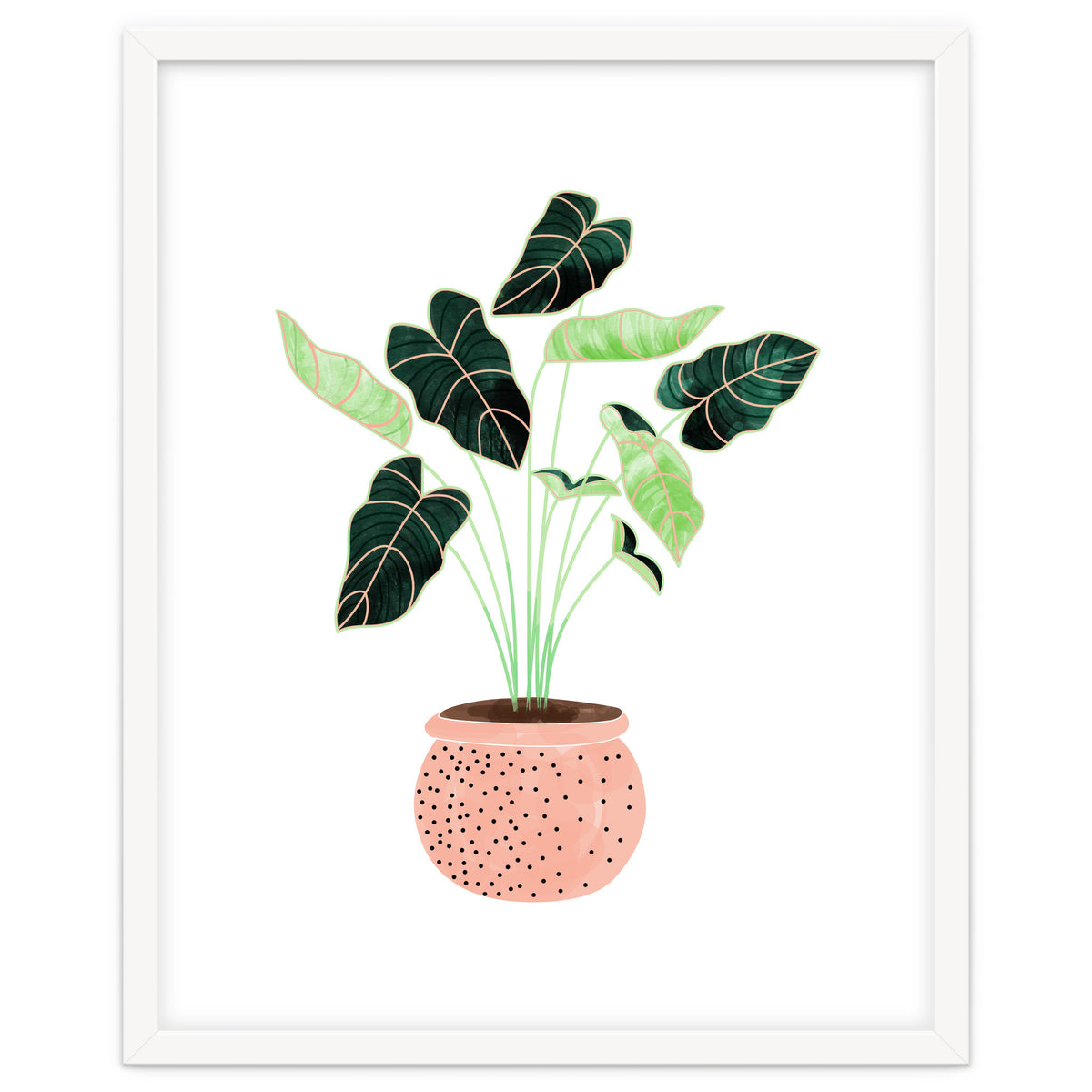 Home Plant | Ceramic Botanical Planter Illustration | Minimal Bohemian Watercolor Painting Polka Dot