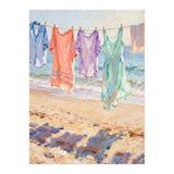 Laundry Drying by the Sea, Colorful Clothes on a Beach Clothesline, Coastal Summer Pastel Painting, Relaxing Ocean Shore Art Print (Print Only) thumbnail