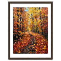 Sun-Drenched Golden Forest Path with Vibrant Autumn Foliage
