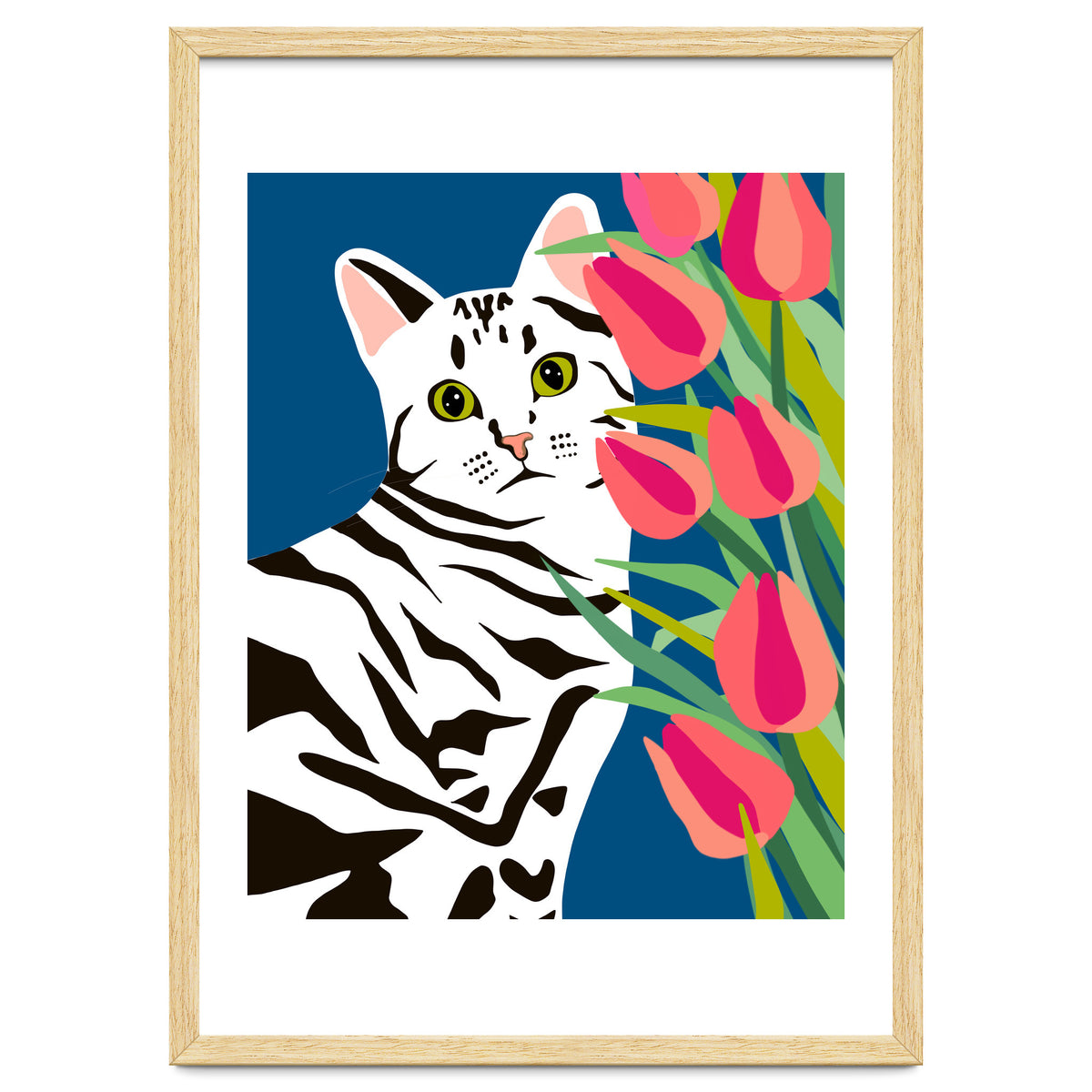 The Poser, Cat Cute Pet Animals Illustration, Pop Of Color Eclectic Pets Bohemian Contemporary Still Life