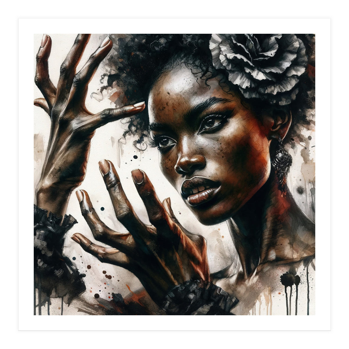 Noir Flamenco Hands Portrait (Print Only)