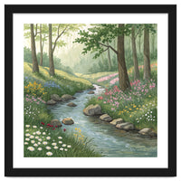 Vibrant Forest Stream Watercolor Painting