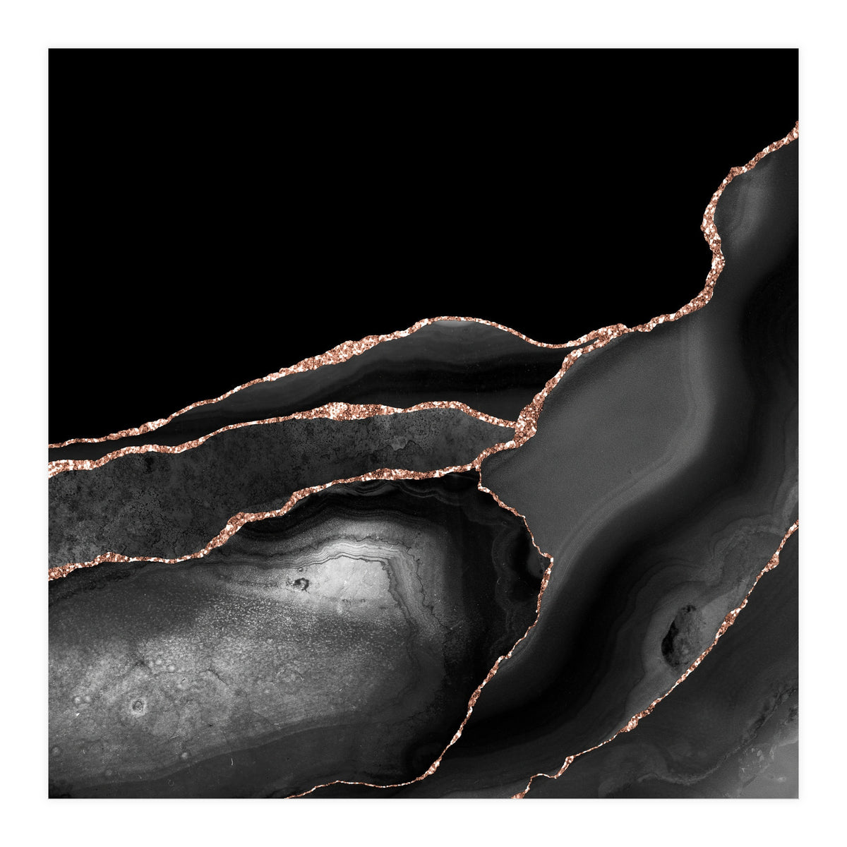 Black & Rose Gold Agate Texture 04  (Print Only)