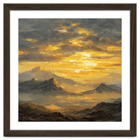 Vibrant Golden Hour Horizon Over Distant Mountain Ridges