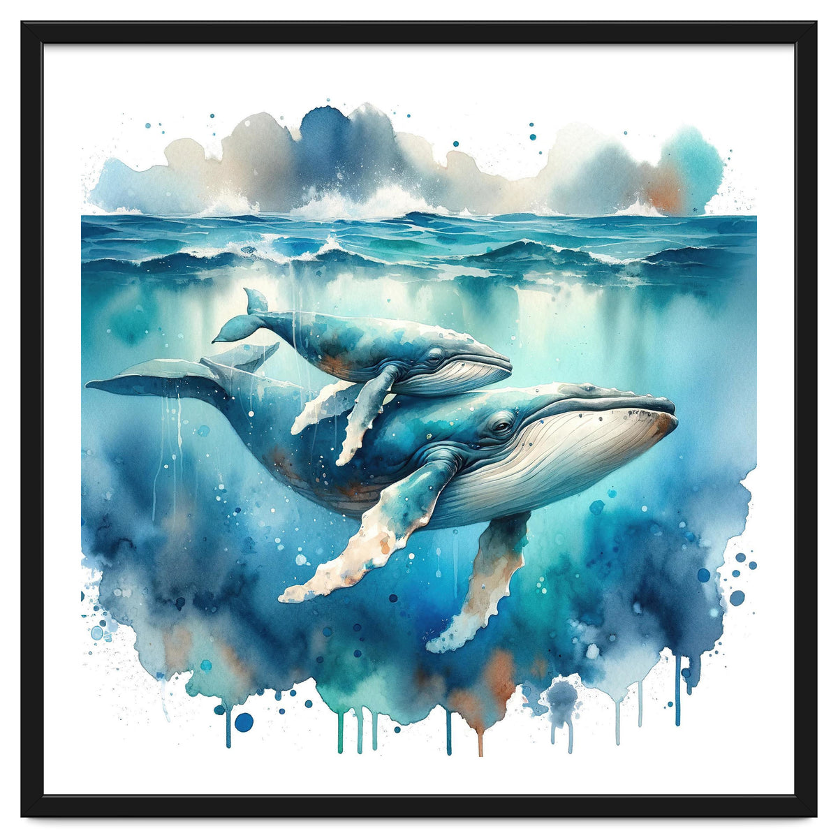 Mother And Calf Whales Watercolor
