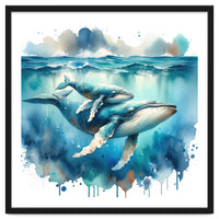 Mother And Calf Whales Watercolor