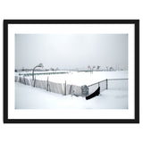 Snow-covered deserted basketball court in winter thumbnail