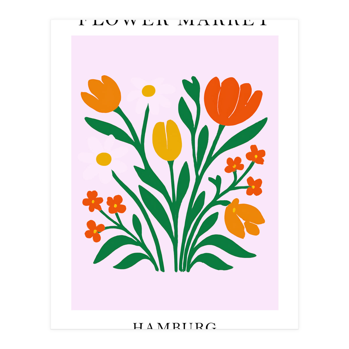 Hamburg Flower Market - Vibrant Modern Folk Art Print (Print Only)