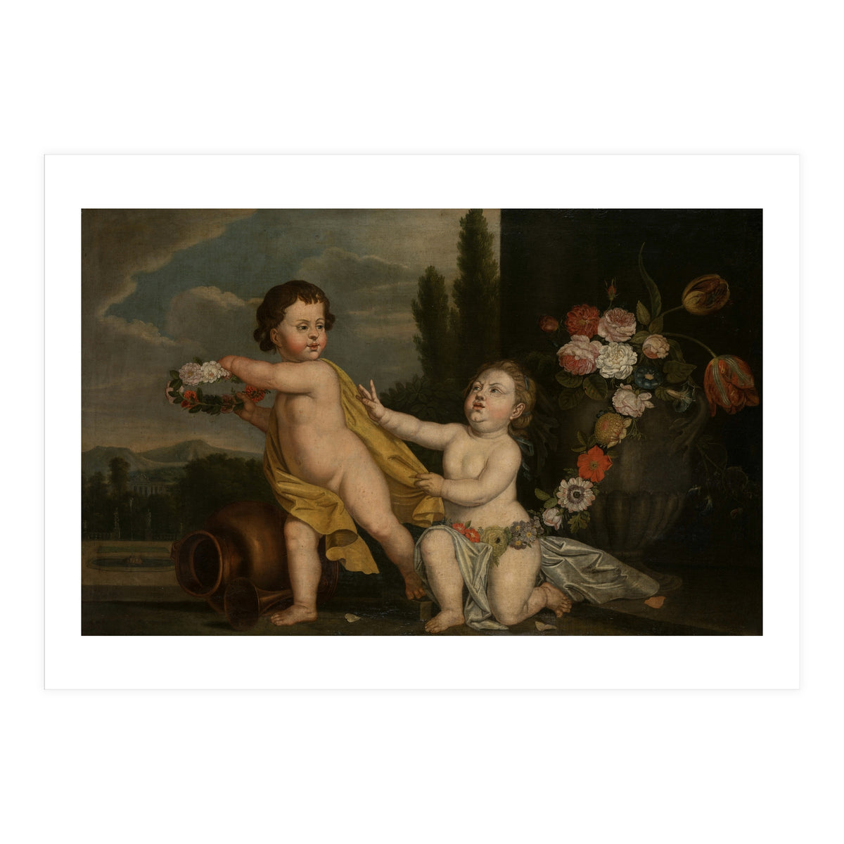 German Master (18th Century) – Two Putti with Garlands of Flowers (Print Only)