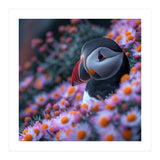 Puffin Bird Among Pink Flowers  (Print Only) thumbnail