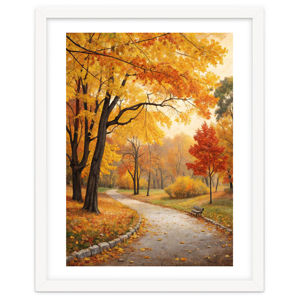 Original Autumn Park Landscape Oil Painting Style