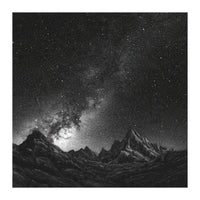 Starlit Mountain Majesty: Detailed Monochrome Milky Way (Print Only)