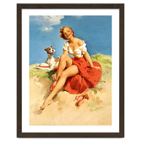Sexy Pinup Girl On The Beach With Her Dog