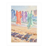 Laundry Drying by the Sea, Colorful Clothes on a Beach Clothesline, Coastal Summer Pastel Painting, Relaxing Ocean Shore Art Print (Print Only) thumbnail