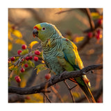 Green Parrot Perched On A Branch With Berries (Print Only) thumbnail