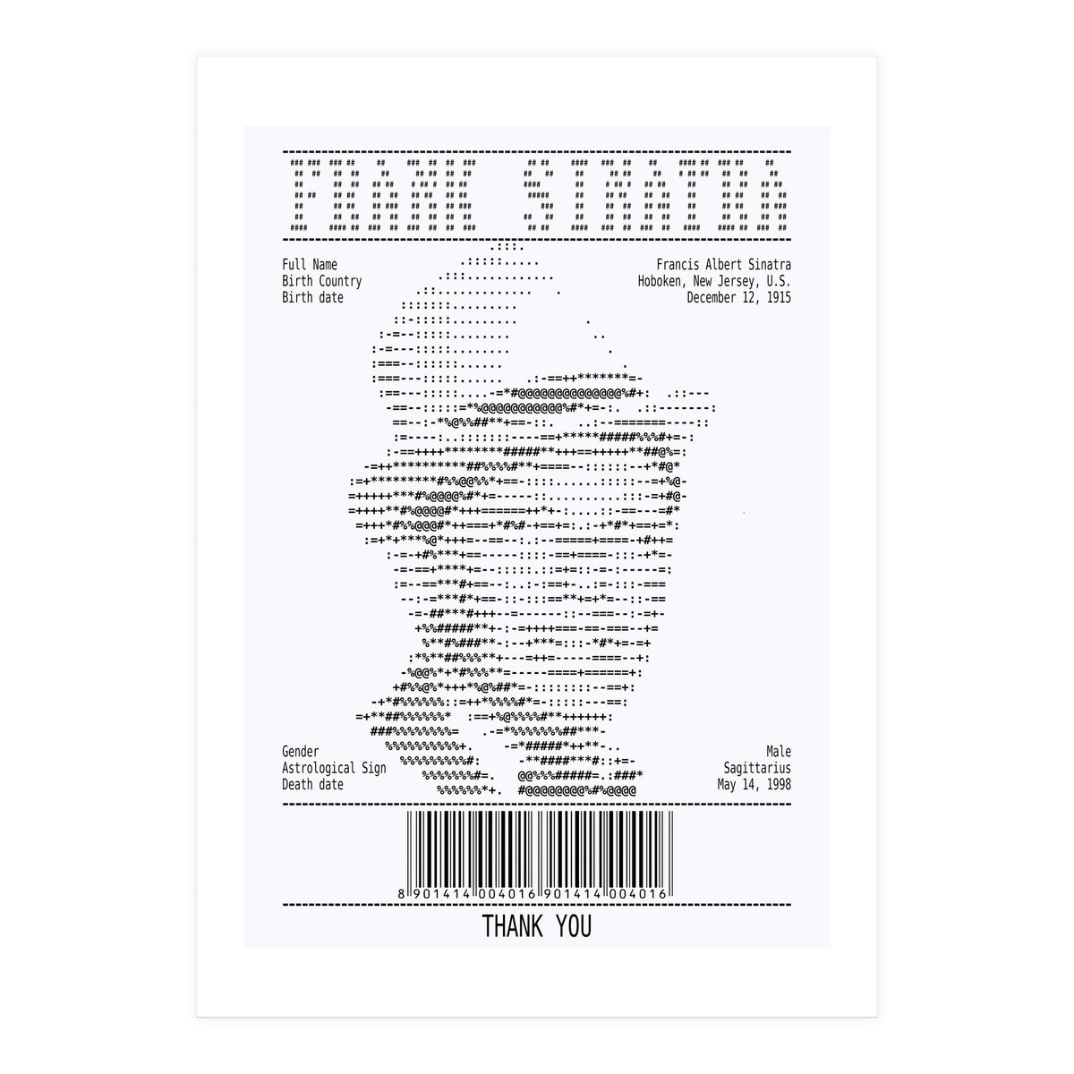 Receipt Art Frank Sinatra (Print Only)