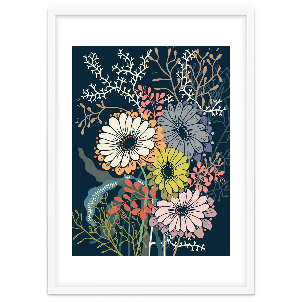 Springtime daisies dark blue