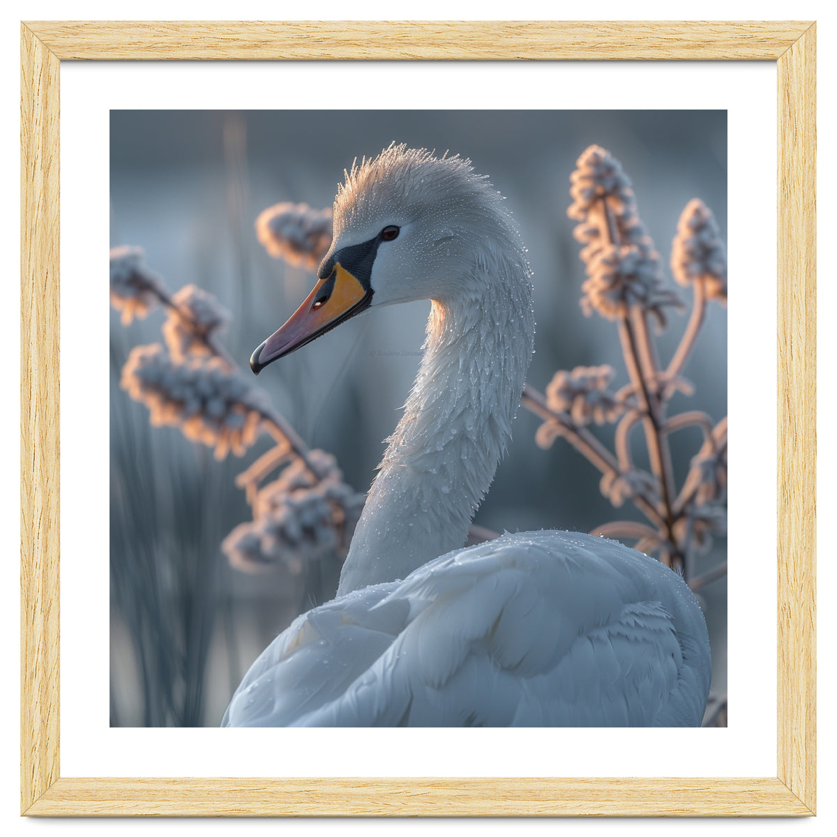 Swan Portrait Dew Drops Morning Light