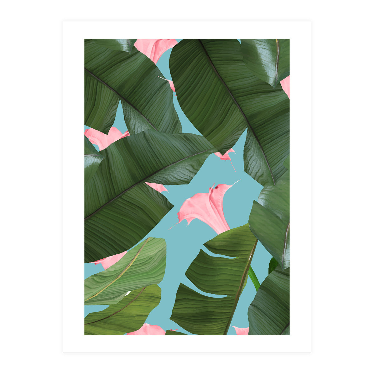 Wild Flower, Tropical Jungle Banana Leaves Botanical, Floral Nature Garden Blush Plants (Print Only)