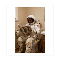 Retro AstronautReading Newspaper, Toilet Humor, Astronaut on Toilet (Print Only)