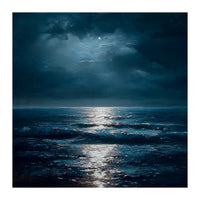 Ethereal Moonlight Over Midnight Ocean Waves (Print Only)