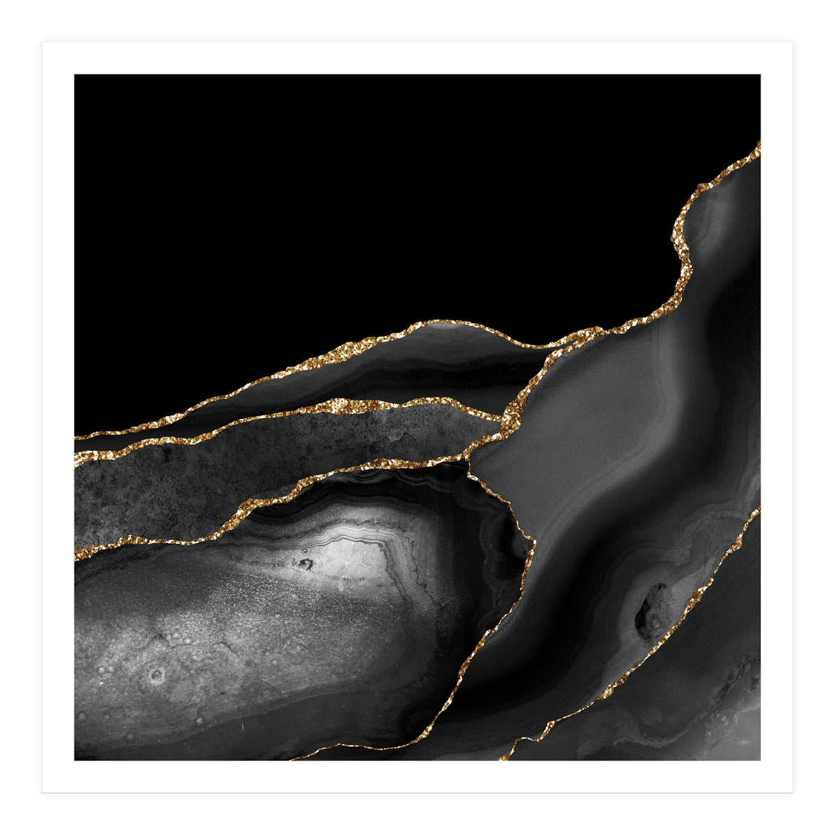 Black & Gold Agate Texture 04  (Print Only)