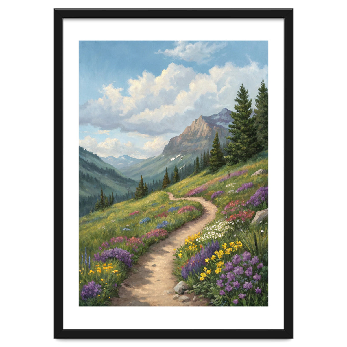 Serene Alpine Path Through Summer Wildflowers