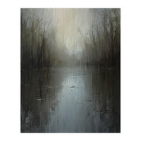 Ethereal Rainy Lake Forest Oil Painting (Print Only)