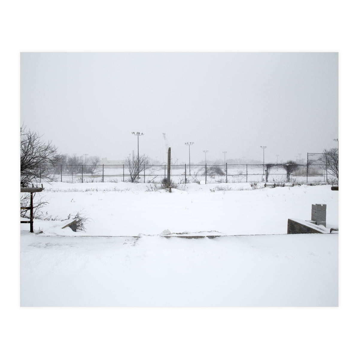 Baseball field covered in snow (Print Only)