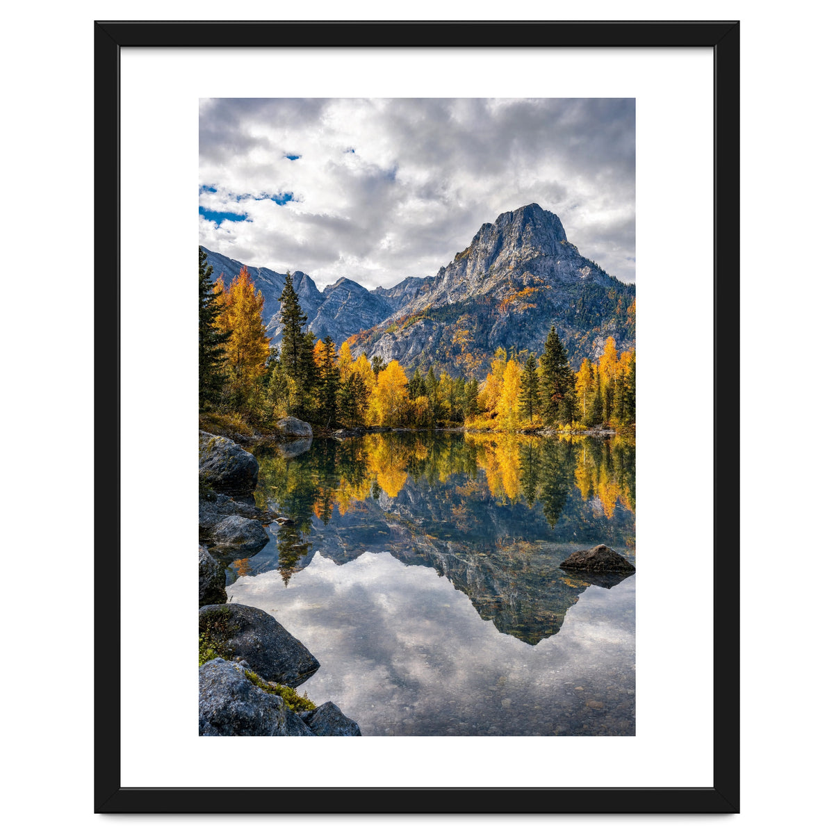 Golden Autumn Reflection: Majestic Mountain Wilderness Landscape