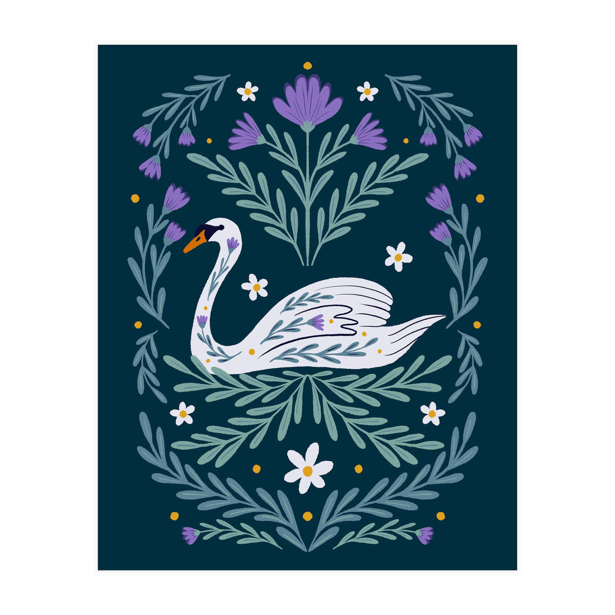 Swan Purple And Teal (Print Only)