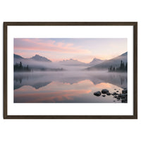 Misty Morning Reflection: Serene Alpine Lake