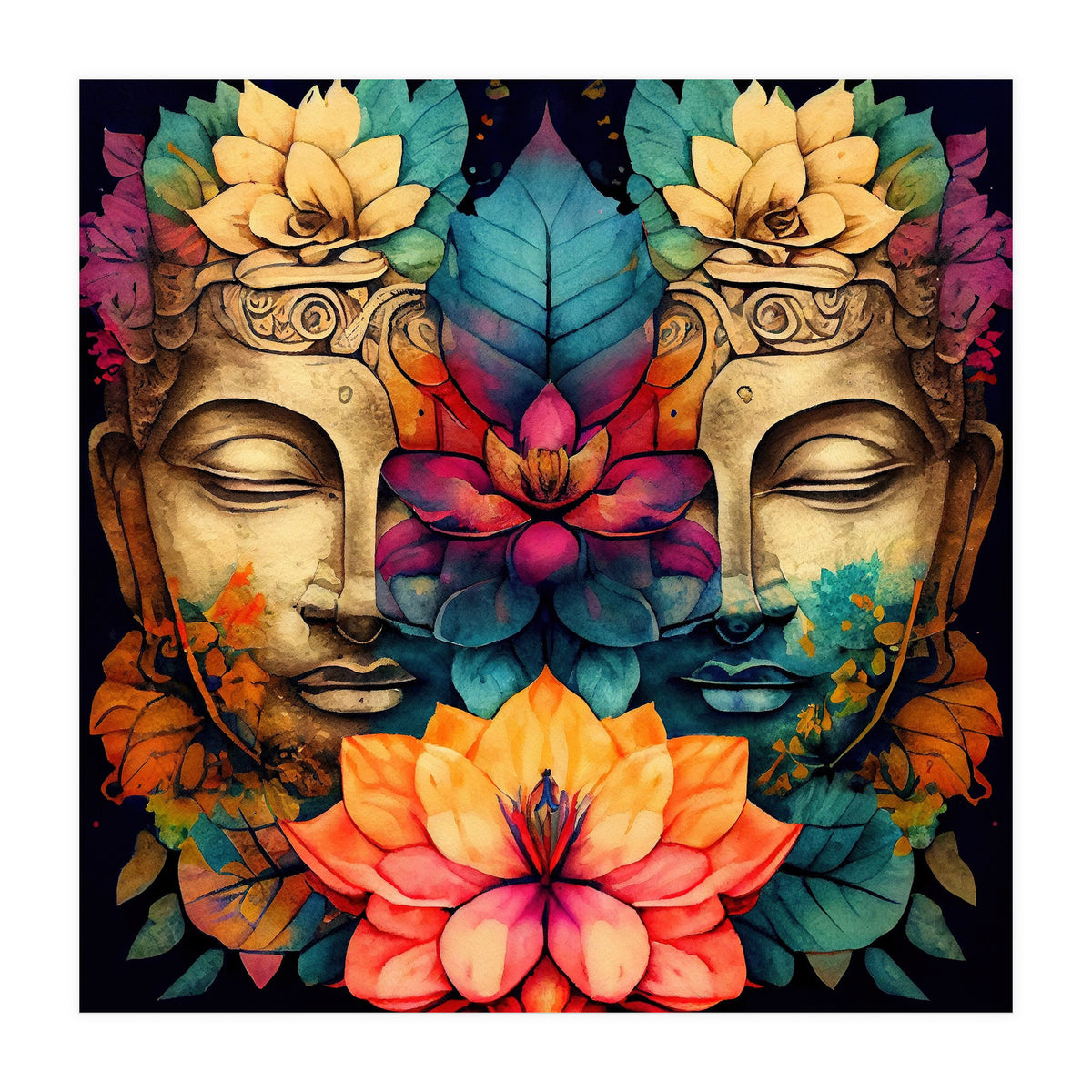 Twin Lotus Buddha Portrait (Print Only)