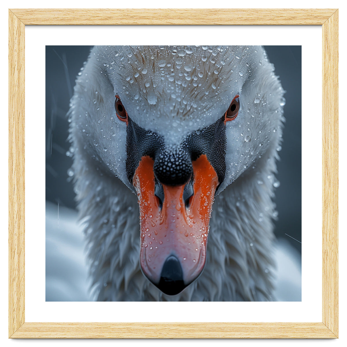 Close Up Of A Swan's Face With Water Droplets