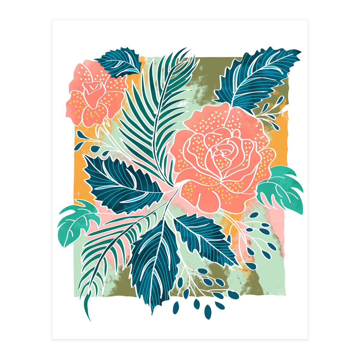 Framed Nature, Botanical Floral Rustic Bohemian, Garden Painting Tropical Illustration (Print Only)