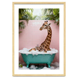 Giraffe in Bathtub, Whimsical Bathroom Art thumbnail