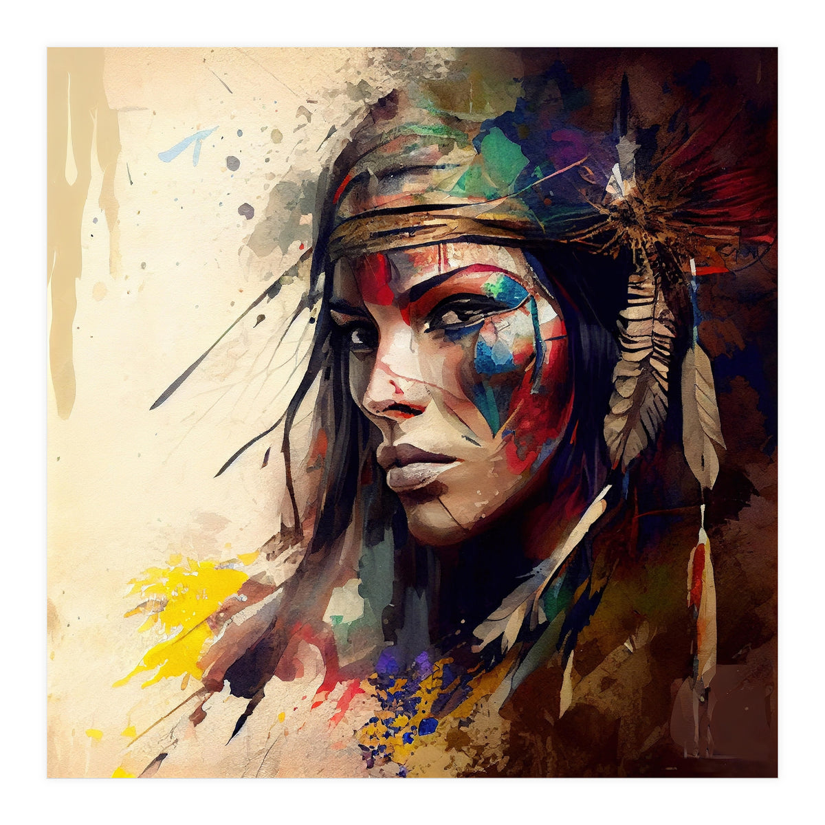 Powerful American Native Warrior Woman #4 (Print Only)