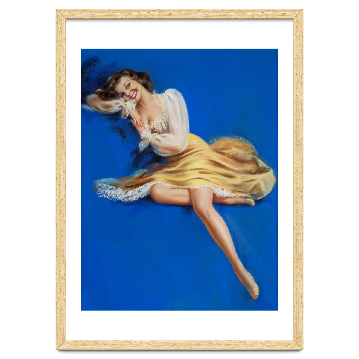 Pinup Girl Posing In Studio Over The Blue Background