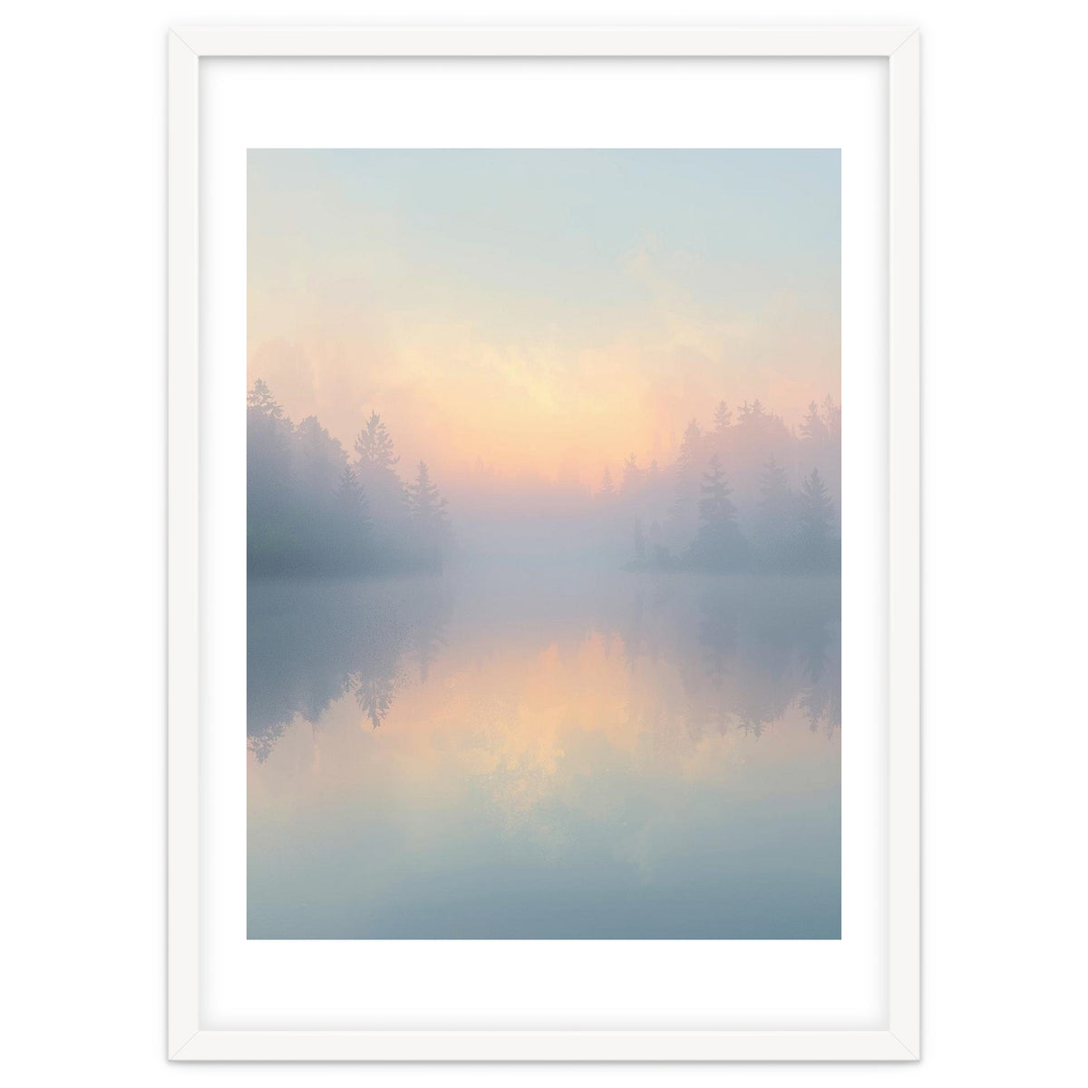 Misty Sunrise Over Pine Forest Lake