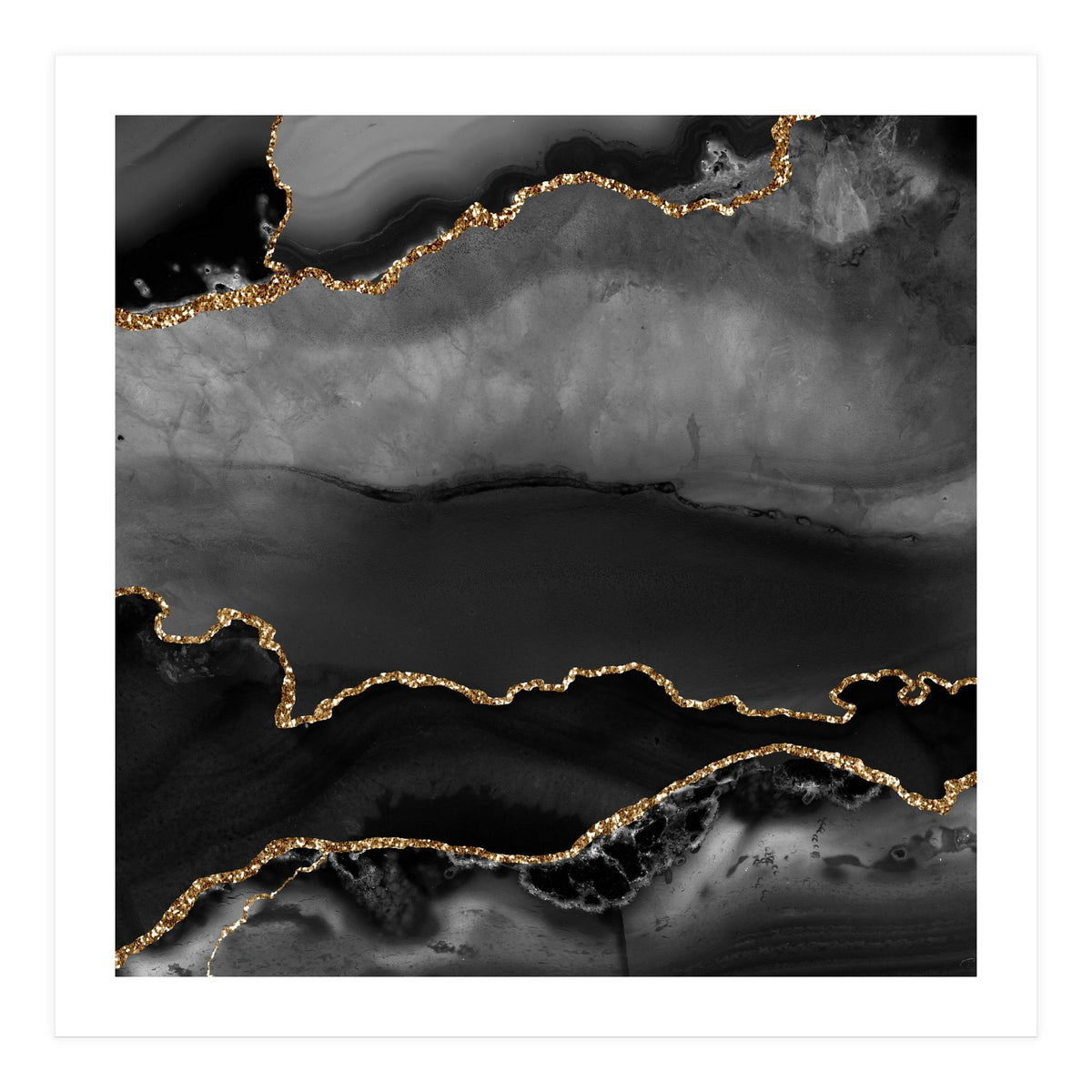 Black & Gold Agate Texture 02 (Print Only)