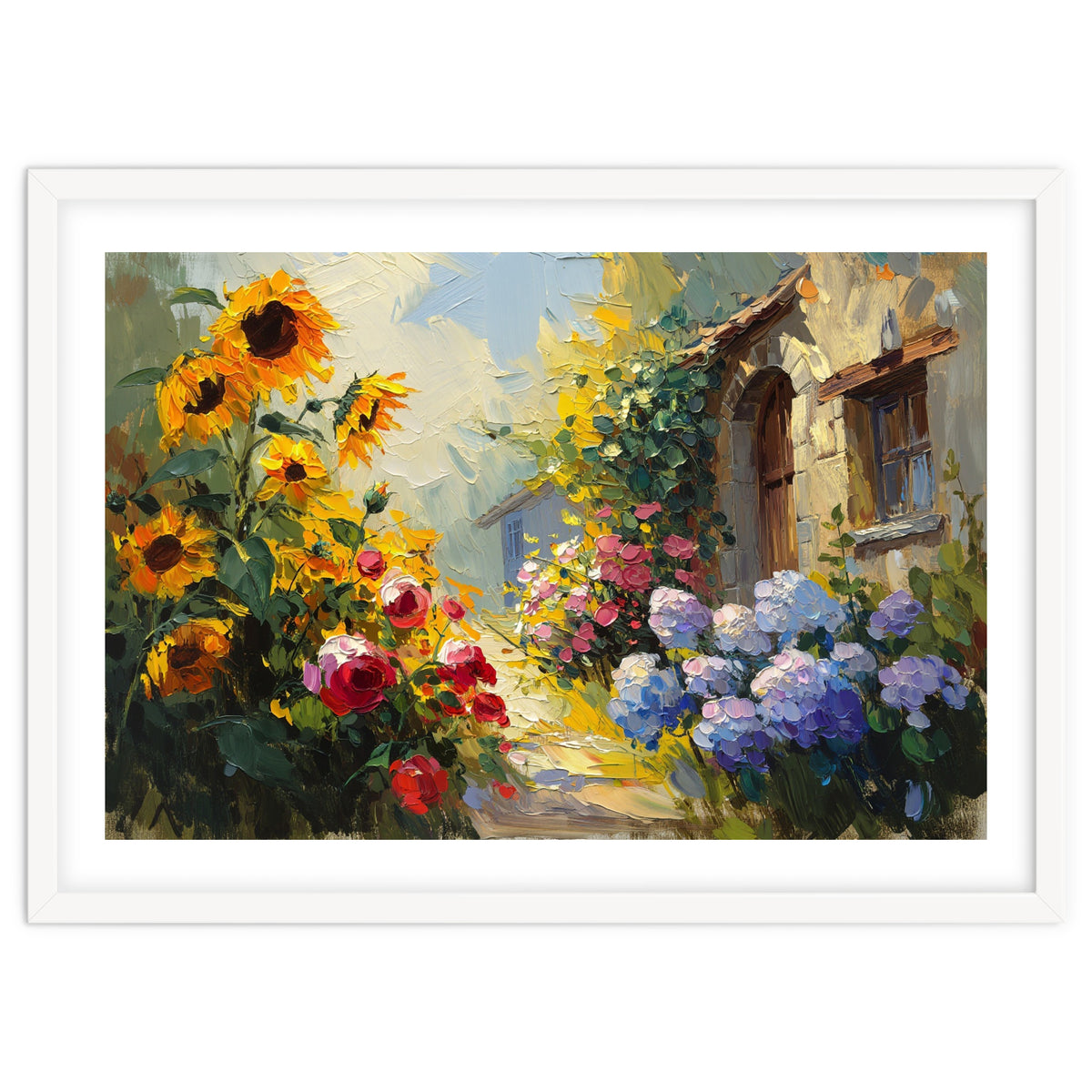 Vibrant Summer Cottage Garden Oil Painting