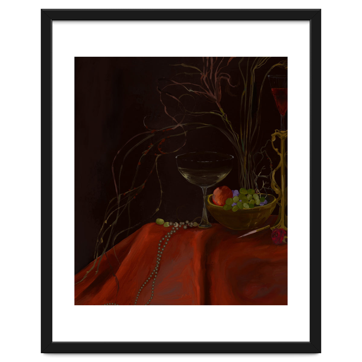 Dark Baroque Still Life Table and Wine oil